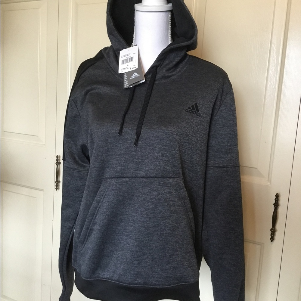 ADIDAS GRAY WITH BLACK HOODIE WITH KANGAROO POCKET NWT